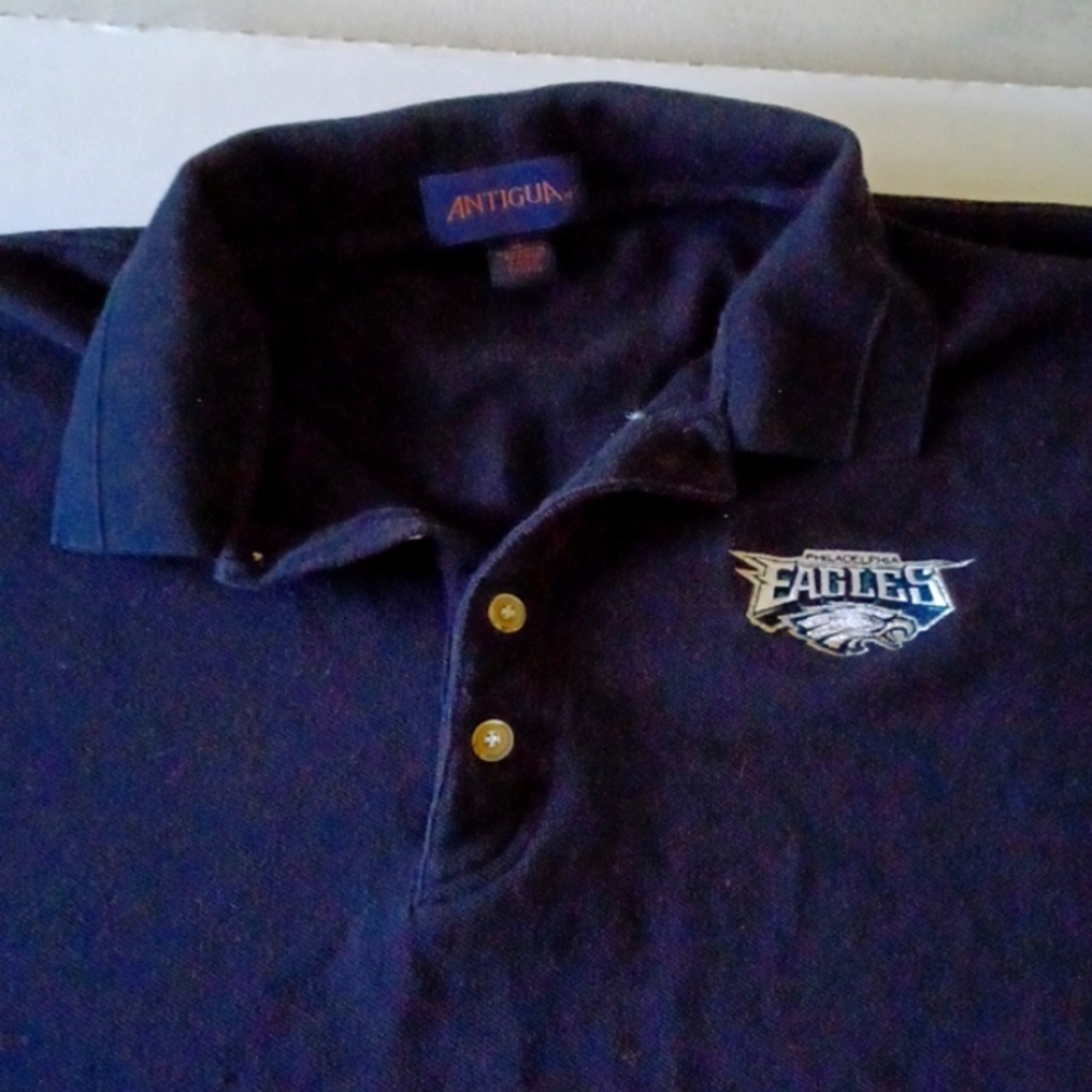 EAGLES short sleeve Polo shirt by Antigua. Black XL 100% cotton embroidered logo